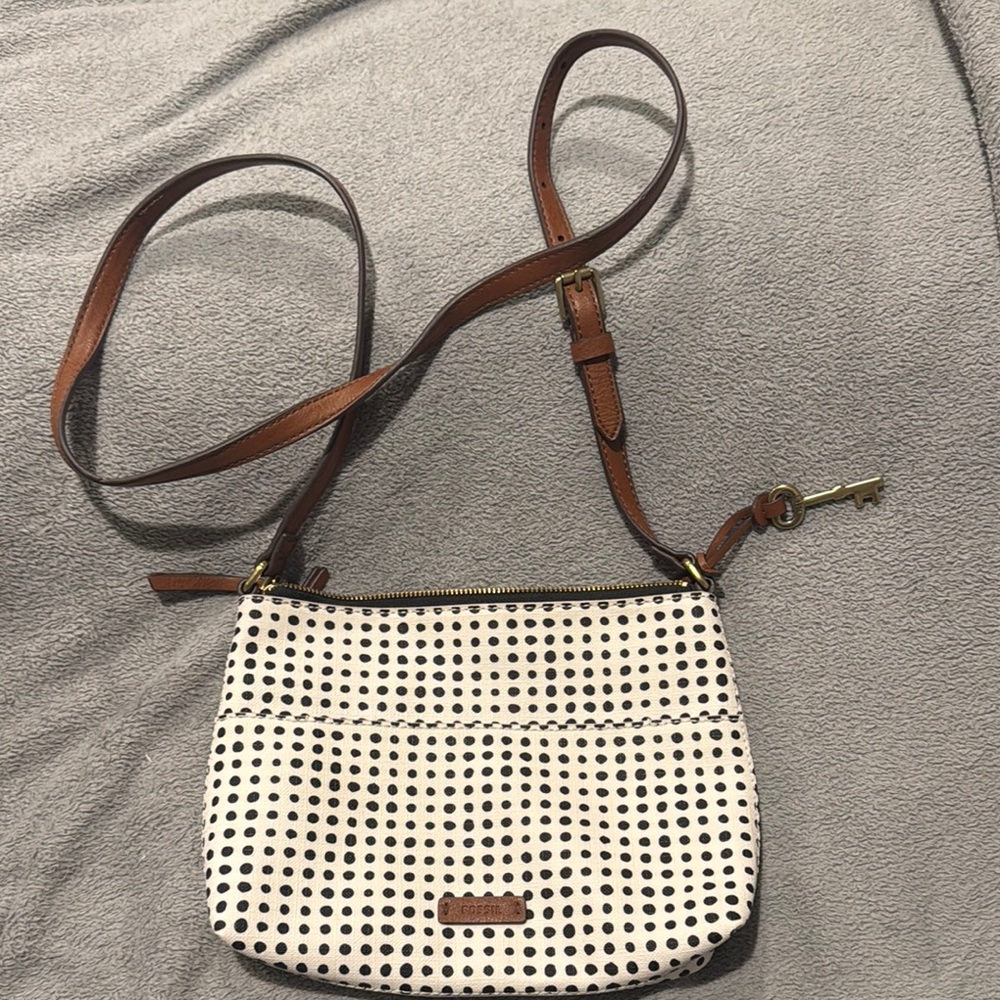 Fossil Polka Dot Crossbody Bag with Brown Strap